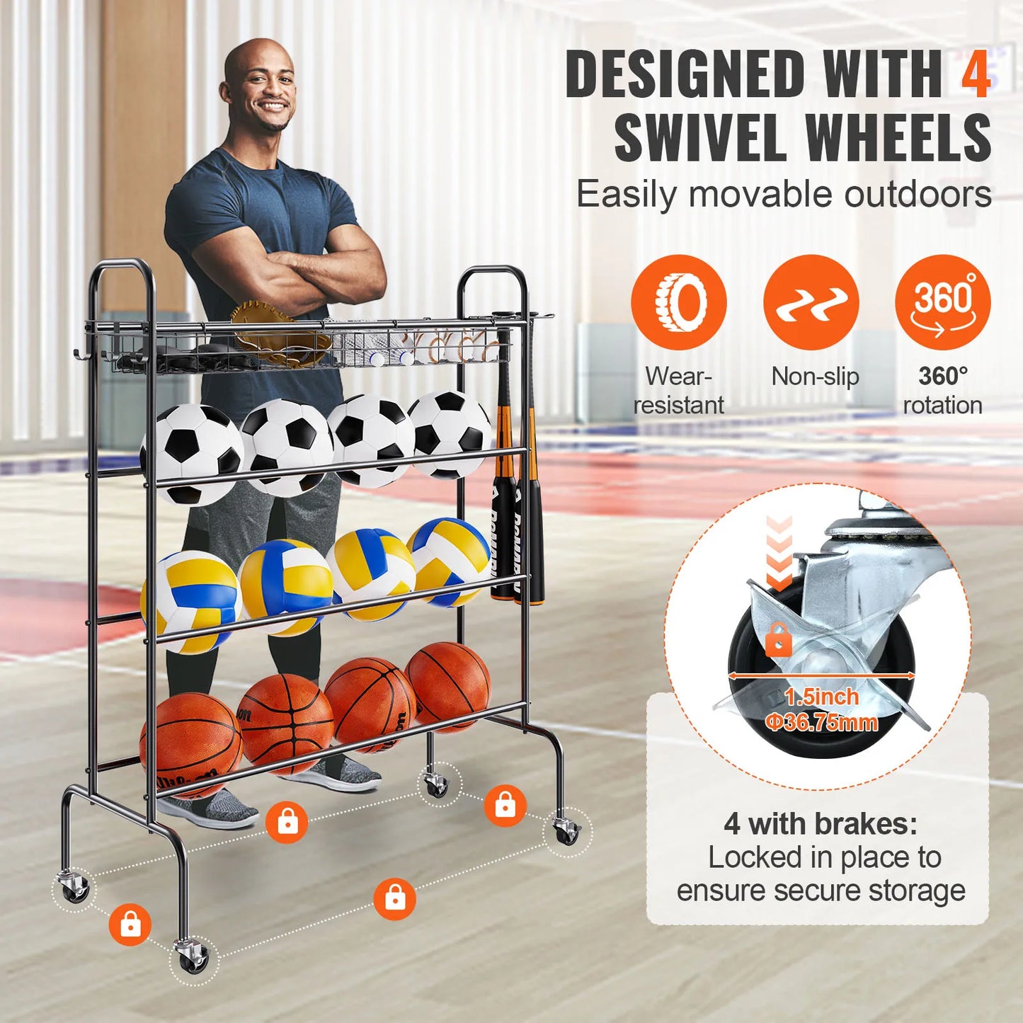 VEVOR 4 Layer Basketball Rack Rolling Training Stand
