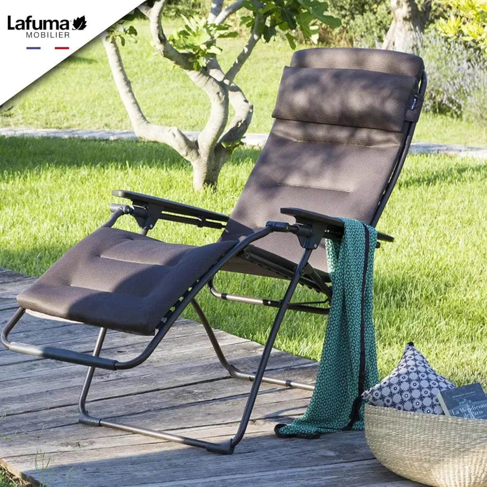 Futura Air Comfort Zero Gravity Chair XL Series Outdoor Lounge Relaxation with Headrest, Cushion, Footrest and Foot Glides, Tau