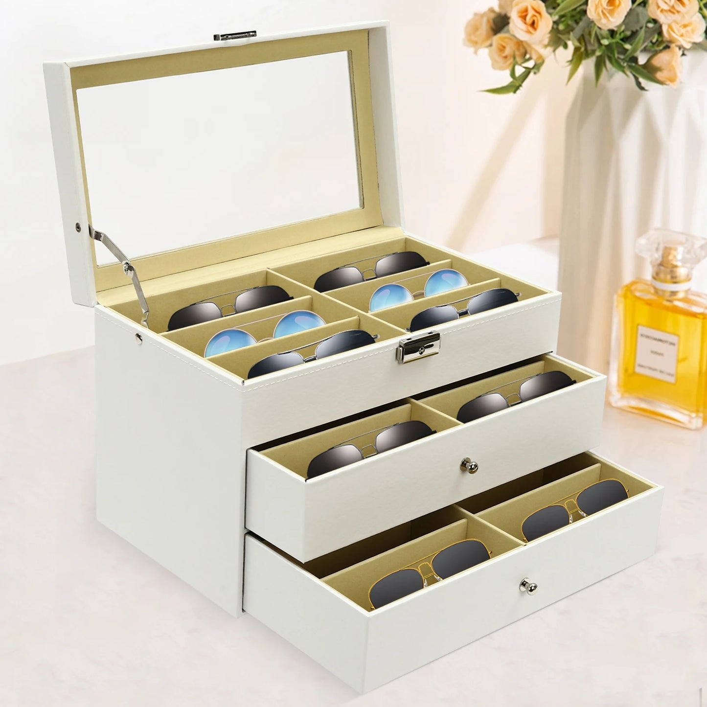 Sichuan 18 Slot Sunglasses Organizer Display Drawer Lock