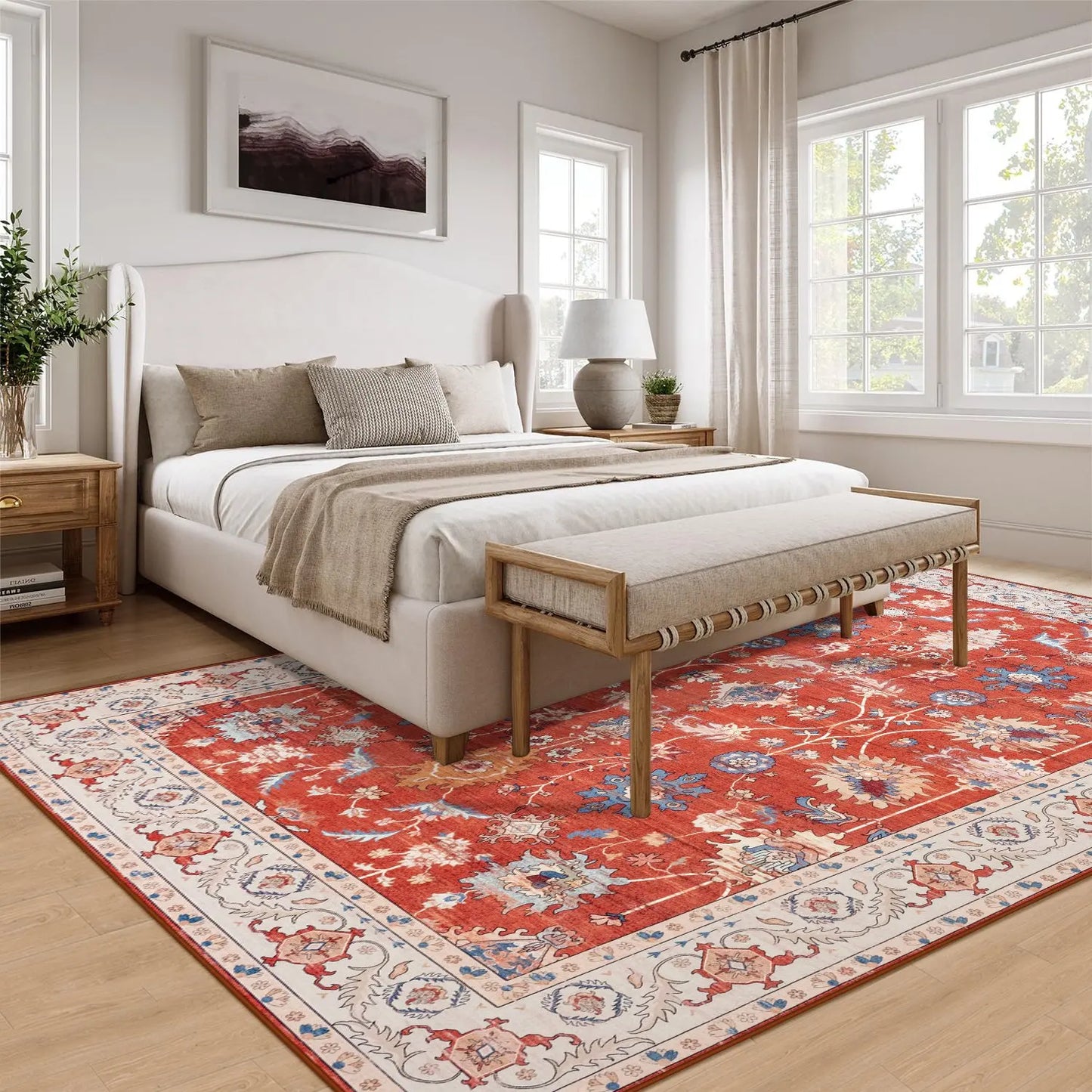 Vintage Bohemian Washable Red Area Rug for Home Decor