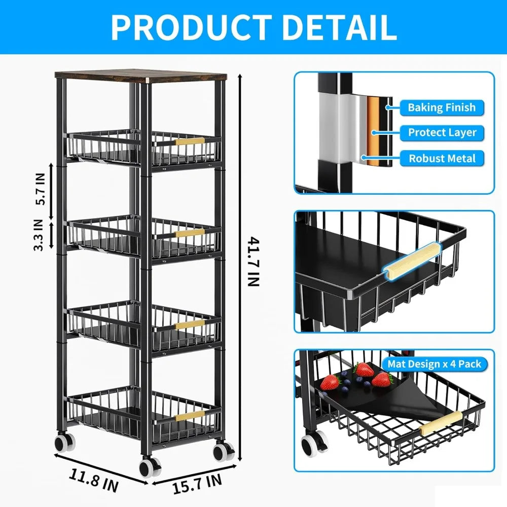 Hign-concerned Fruit Vegetable Storage Basket 5 Pullout