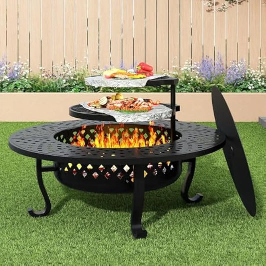 43 Inch Outdoor Fire Pit with 2 Grills for Backyard Fun