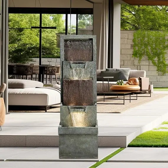 Hamiedun 4 Tier Outdoor Garden Water Fountain Resin Decor