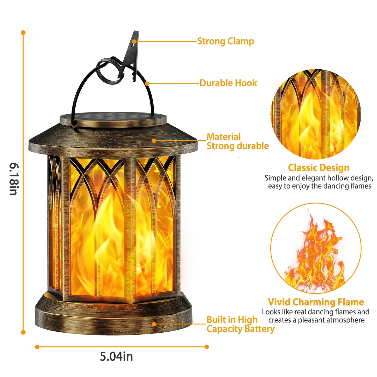 KPSTEK 2 Pack Flickering Flame Solar Outdoor Lanterns