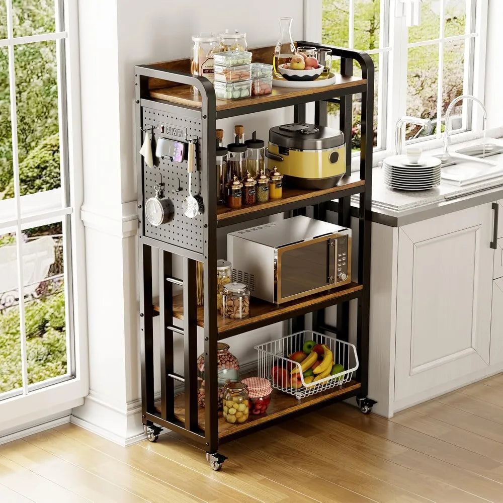 RBXC Kitchen Bakers Rack With Power Outlet And Pegboard