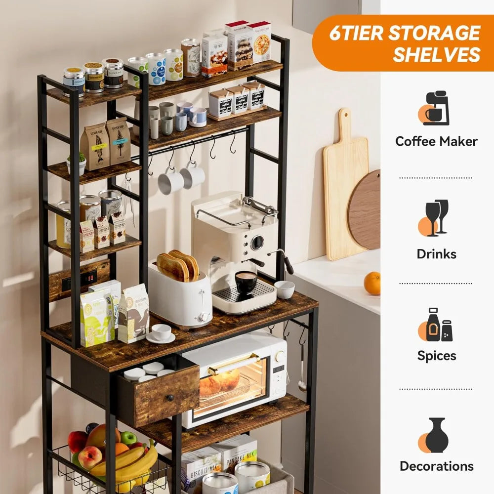 RBXC Artswish Bakers Rack With Power Outlet And Drawer