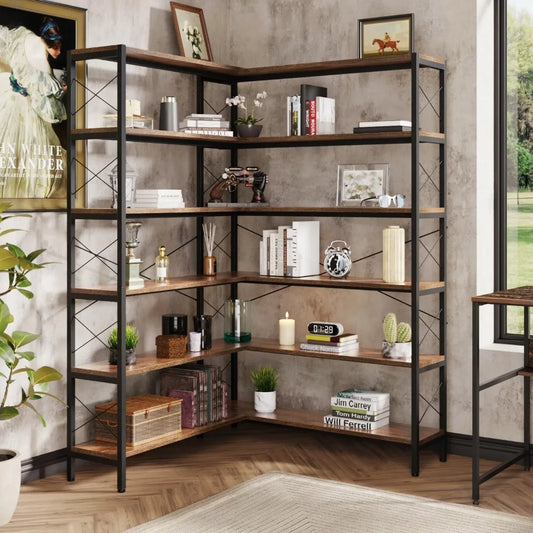 6 Tier Large Corner Bookshelf for Living Room and Office