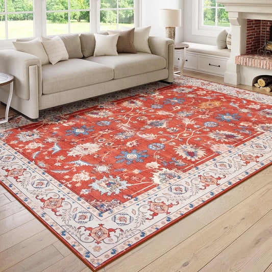 Vintage Bohemian Washable Red Area Rug for Home Decor