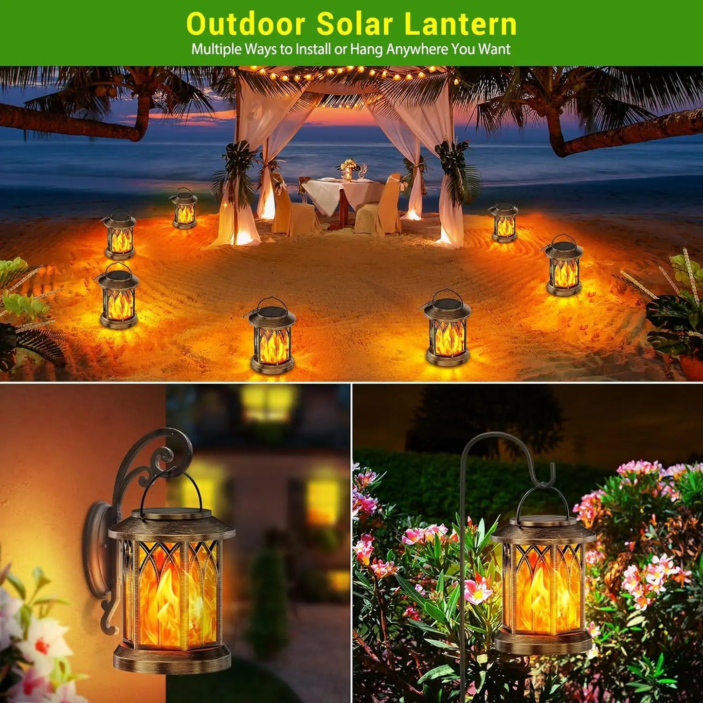 KPSTEK 2 Pack Flickering Flame Solar Outdoor Lanterns