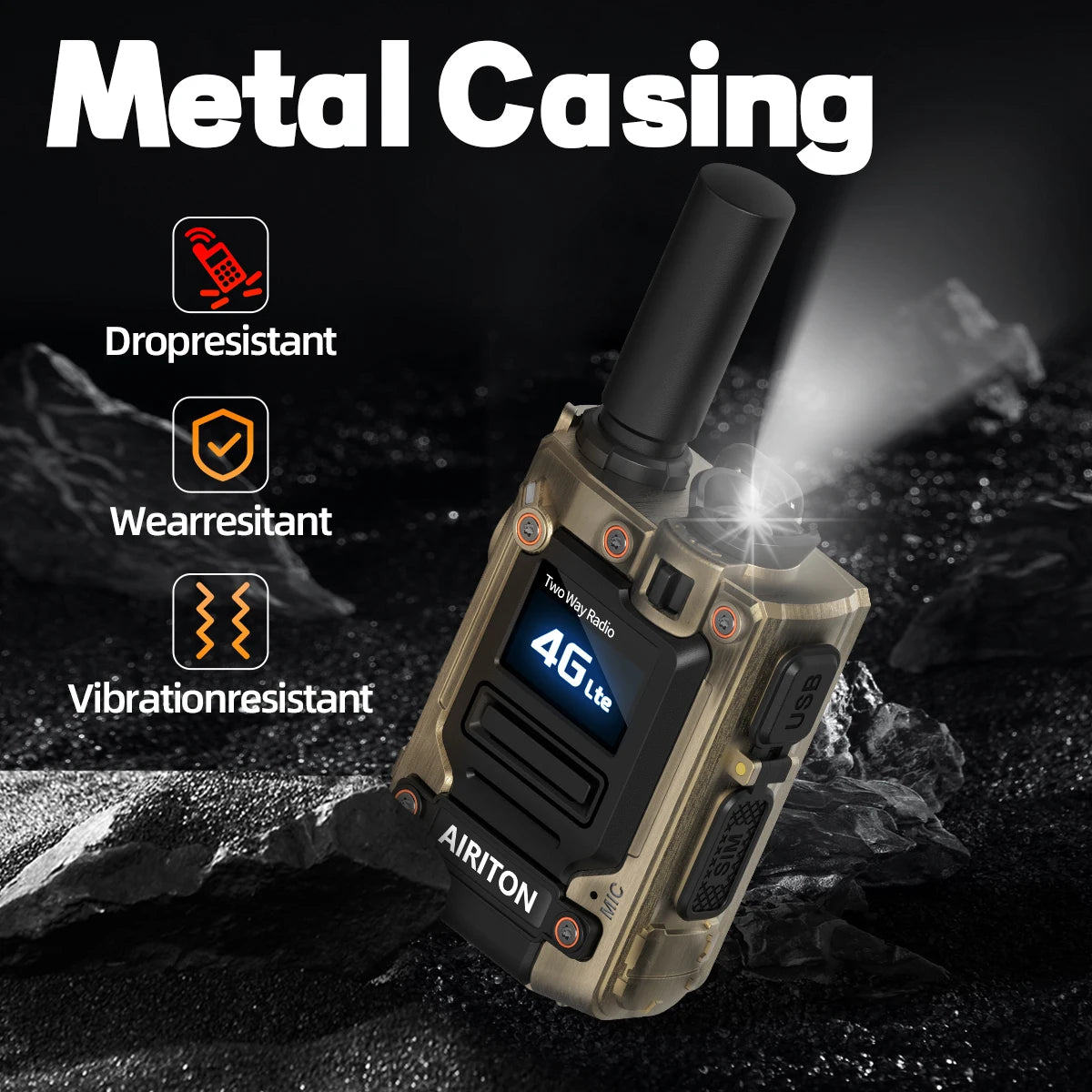 2PCS Global Network POC Radio Walkie Talkie 4G WiFi Unlimited Range Type-C Long Range Sim Card Two Way Radio for Hunting Camping