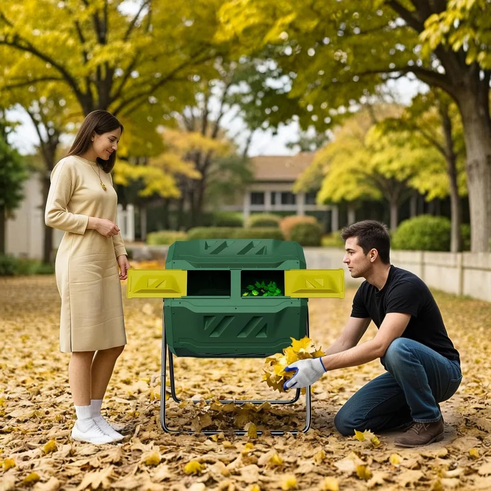 XMSJ Dual Chamber Tumbling Composter BPA Free Garden Bin