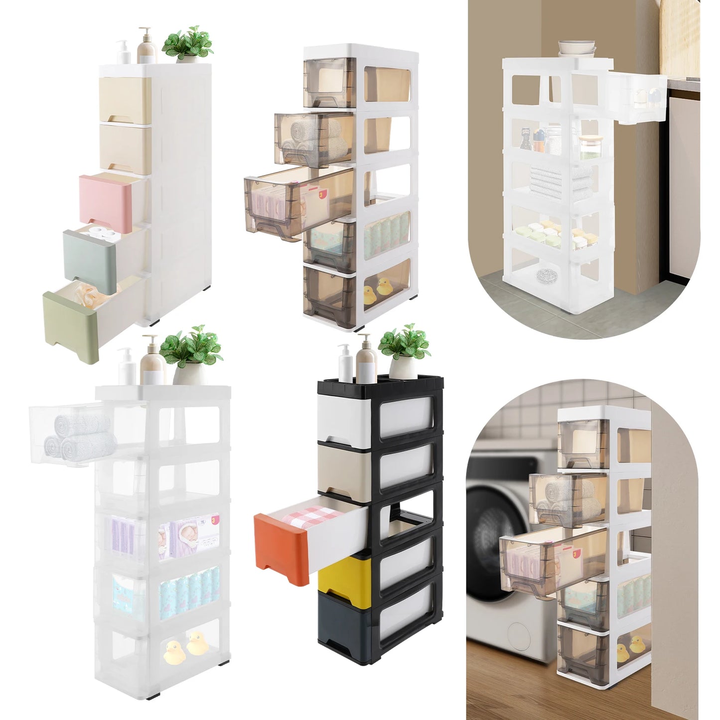 Fininsh 5 Tier PP Rectangular Bathroom Storage Cabinet