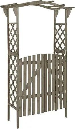MKDKH Garden Arch With Gate Firwood Outdoor Arbor Set