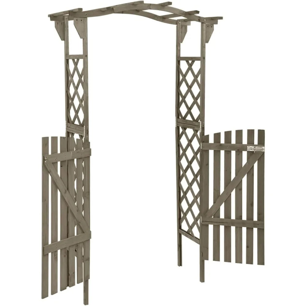 MKDKH Garden Arch With Gate Firwood Outdoor Arbor Set