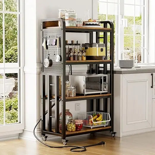 RBXC Kitchen Bakers Rack With Power Outlet And Pegboard