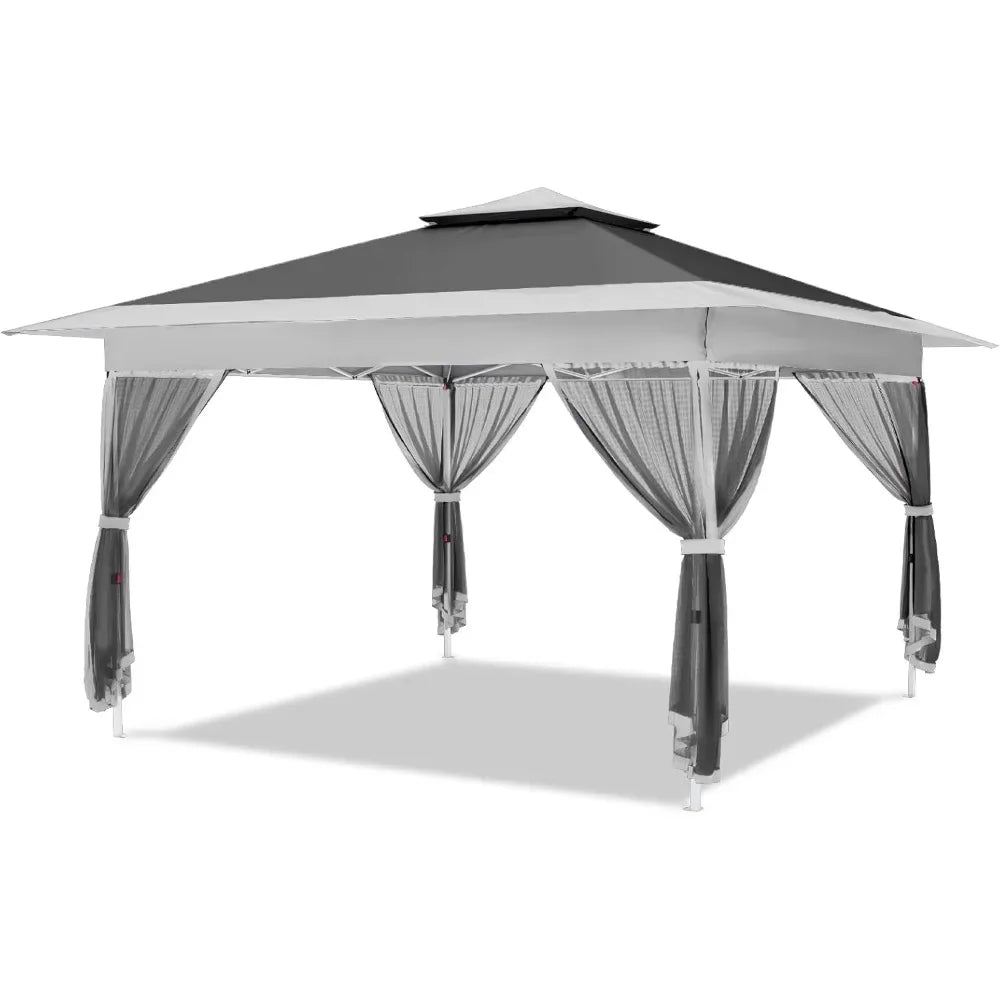 12’x12’ Top 10’x10’ Base Gazebo Outdoor Pop up Canopy Tent with Curtains and Shelter for Patio, Party & Backyard (Grey, 12 * 12