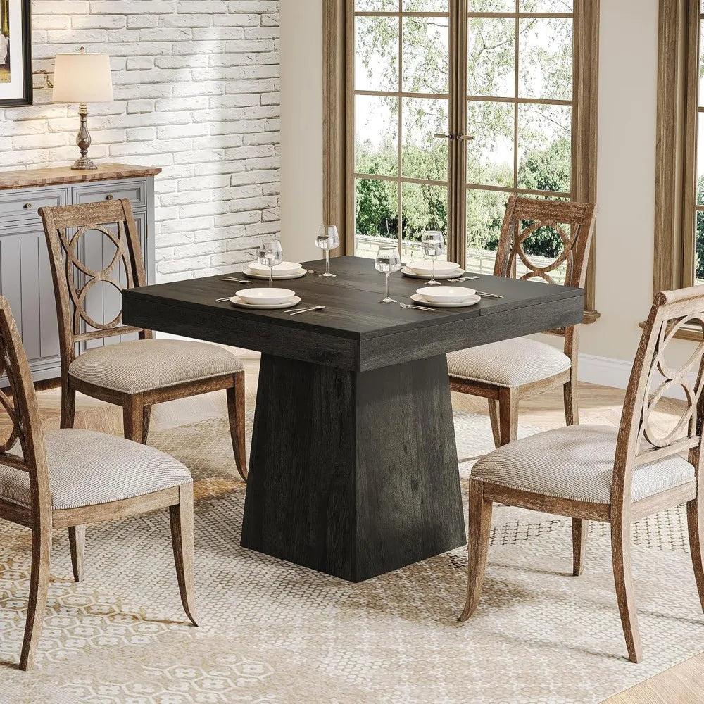 Square Dining Table for 4, 31.5-Inch Small Kitchen Table with Sturdy Pedestal Base, Farmhouse Dinner Table for Dining Room, Liv