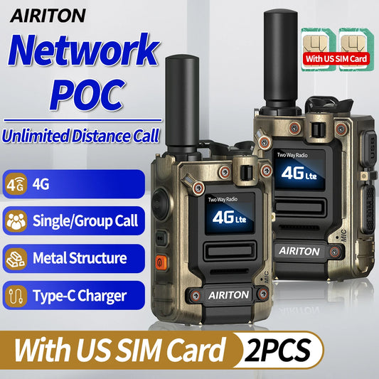 2PCS Global Network POC Radio Walkie Talkie 4G WiFi Unlimited Range Type-C Long Range Sim Card Two Way Radio for Hunting Camping