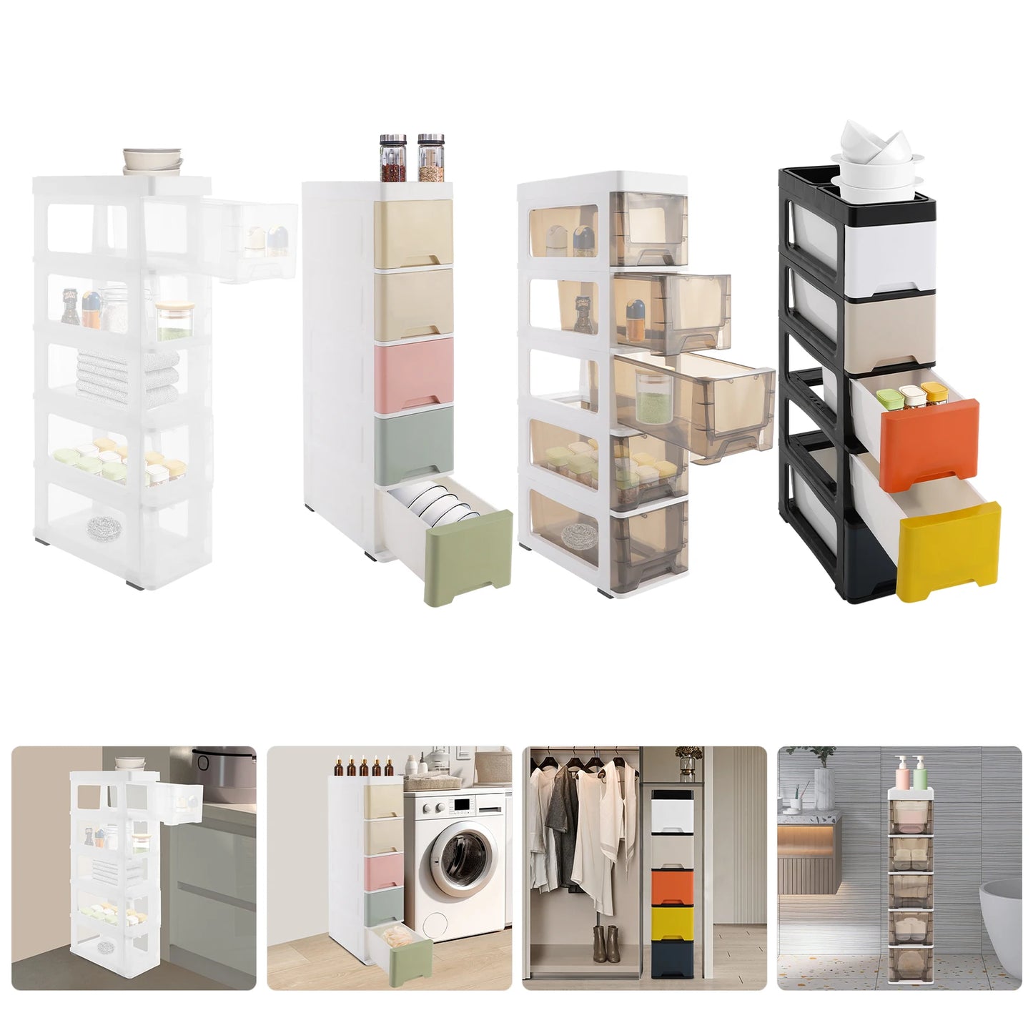 Fininsh 5 Tier PP Rectangular Bathroom Storage Cabinet