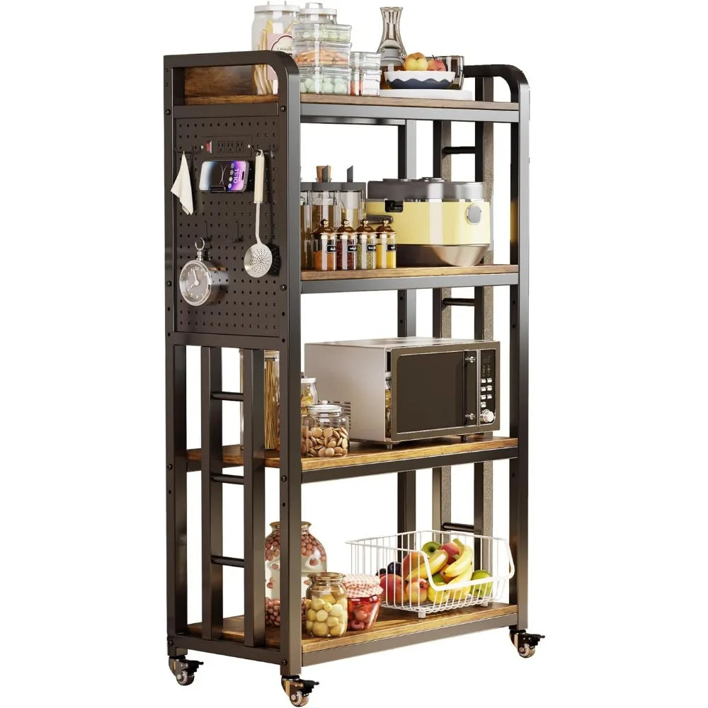 RBXC Kitchen Bakers Rack With Power Outlet And Pegboard