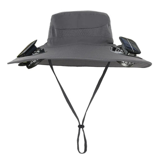 Men's Wide Brim Solar Fan Hat With Adjustable Wind 2 Fans Sun Protection For Outdoor Camping Fishing