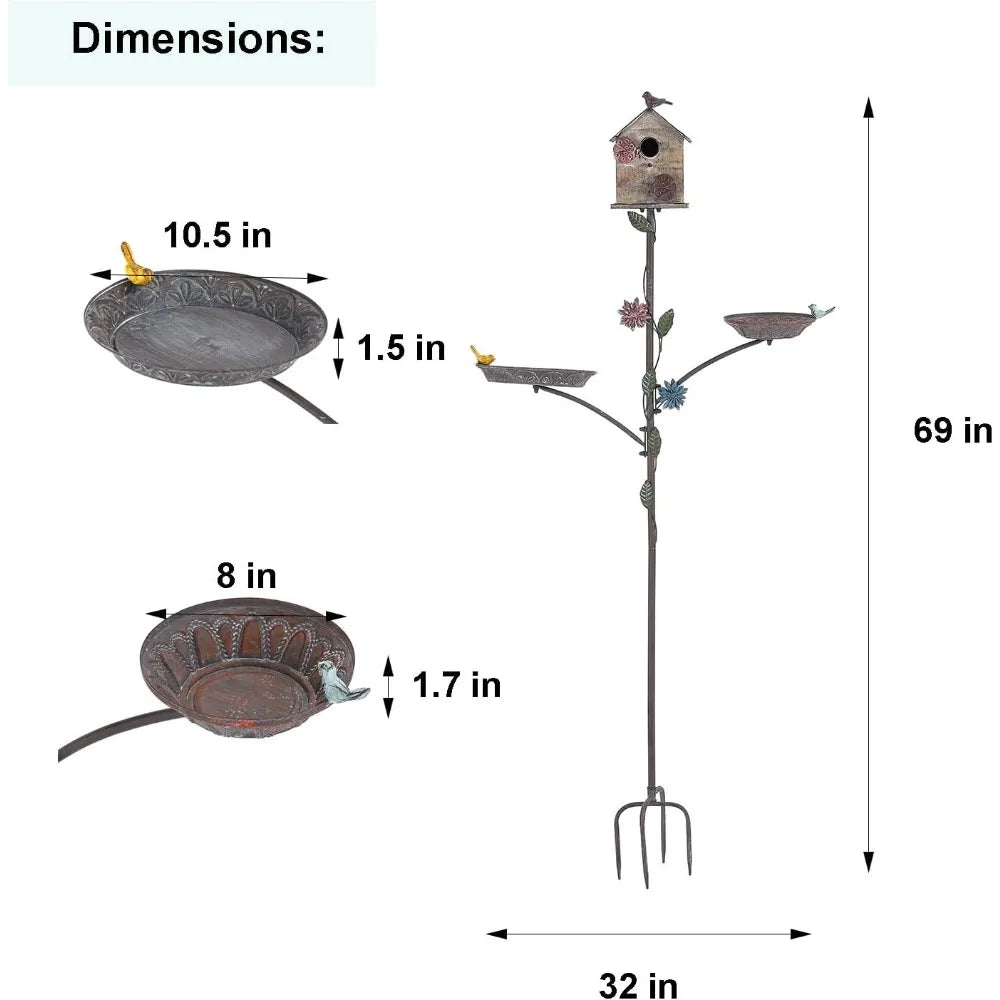 Bird House for Outside with Stake & Bird Feeder/Bath Bowl - Free Standing 3 in 1 Bird Feeder Tray, Bird Bath Bowl, Birdhouse for