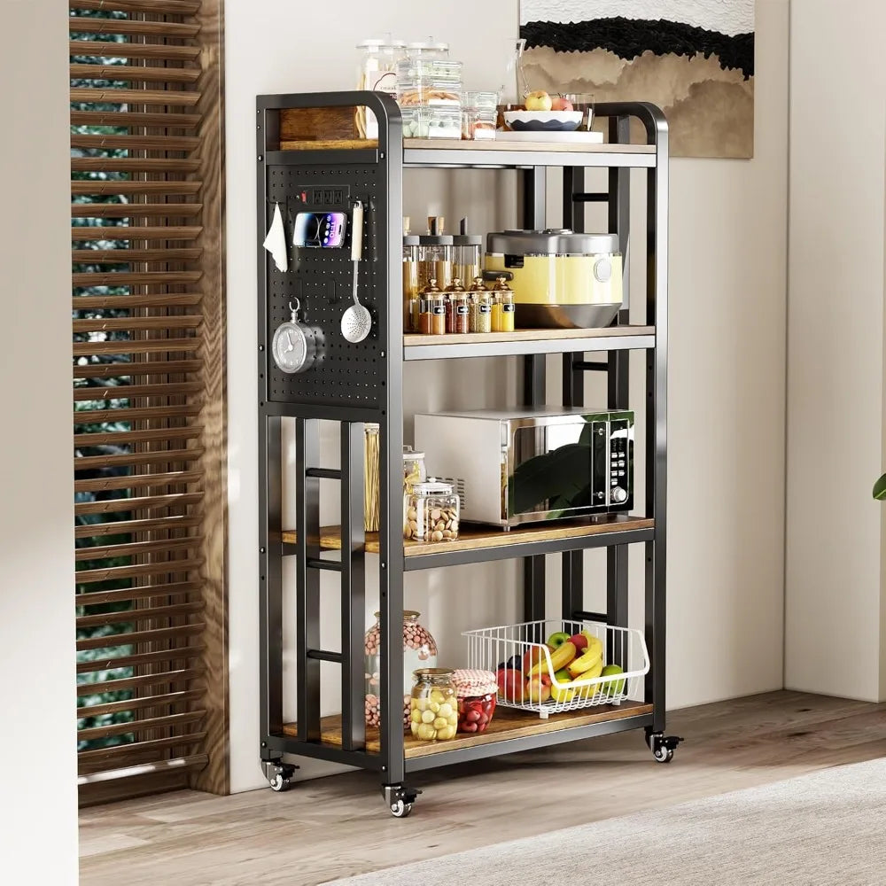 RBXC Kitchen Bakers Rack With Power Outlet And Pegboard