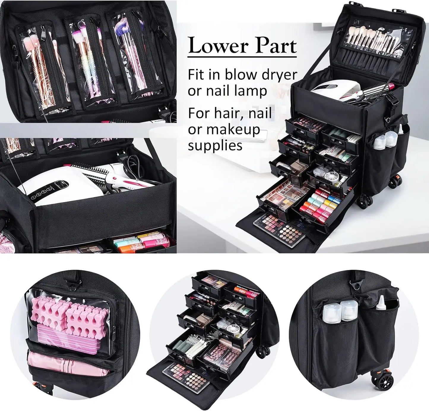 Maxulene 2in1 Professional Makeup Case Rolling Wheels