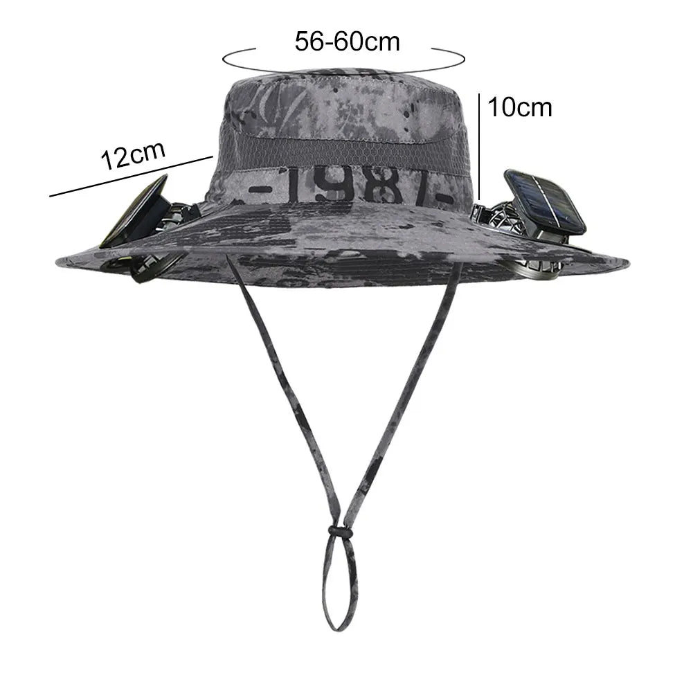 Men's Wide Brim Solar Fan Hat With Adjustable Wind 2 Fans Sun Protection For Outdoor Camping Fishing