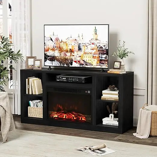 Fireplace TV Stand for 65 Inch TV, Media Entertainment Center Console Table with 26" Electric Fireplace, Farmhouse TV Stand wit