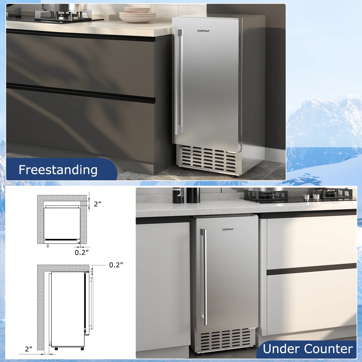 Under Counter Nugget Ice Maker with Self Cleaning 80 lbs Day