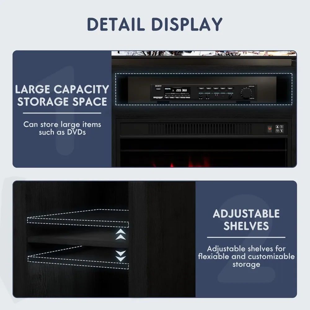 Fireplace TV Stand for 65 Inch TV, Media Entertainment Center Console Table with 26" Electric Fireplace, Farmhouse TV Stand wit