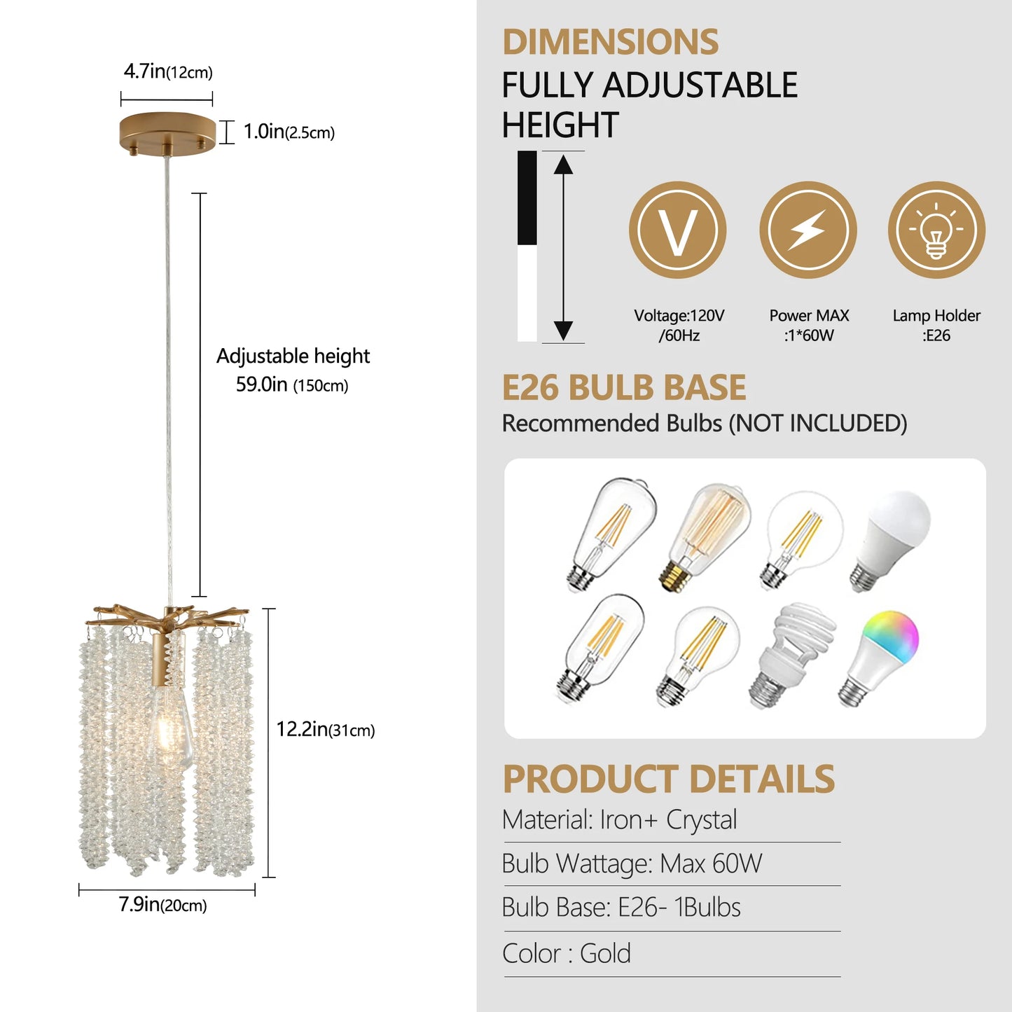 Arlgsite Luxury Crystal Pendant Lights 3 Pack Chandelier