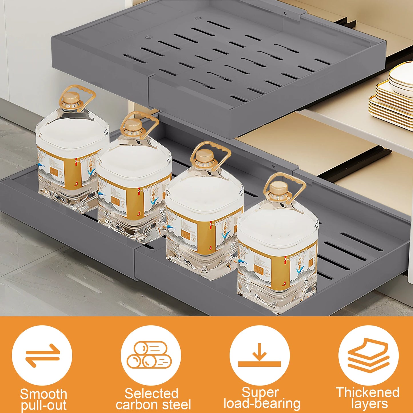 Hign-Concerned Pull Out Cabinet Organizer 2 Pack Expandable