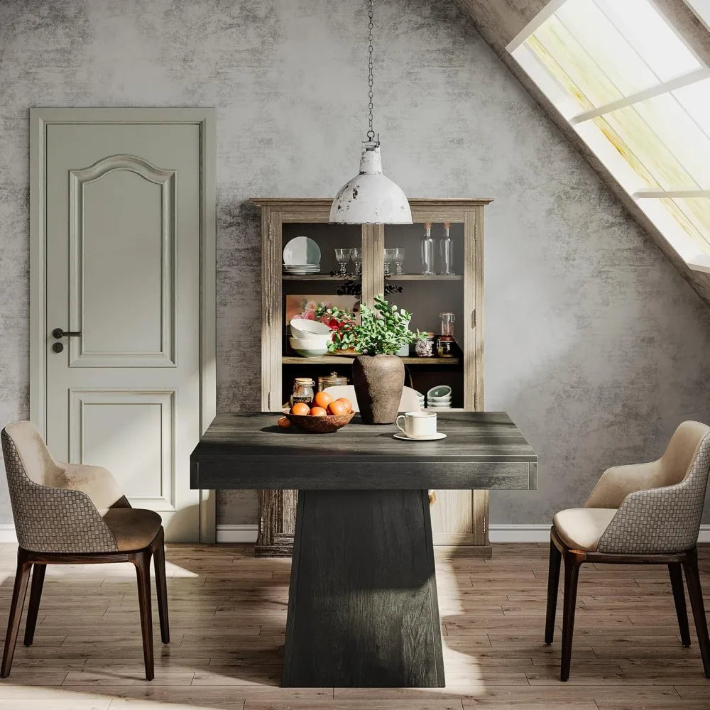 Square Dining Table for 4, 31.5-Inch Small Kitchen Table with Sturdy Pedestal Base, Farmhouse Dinner Table for Dining Room, Liv