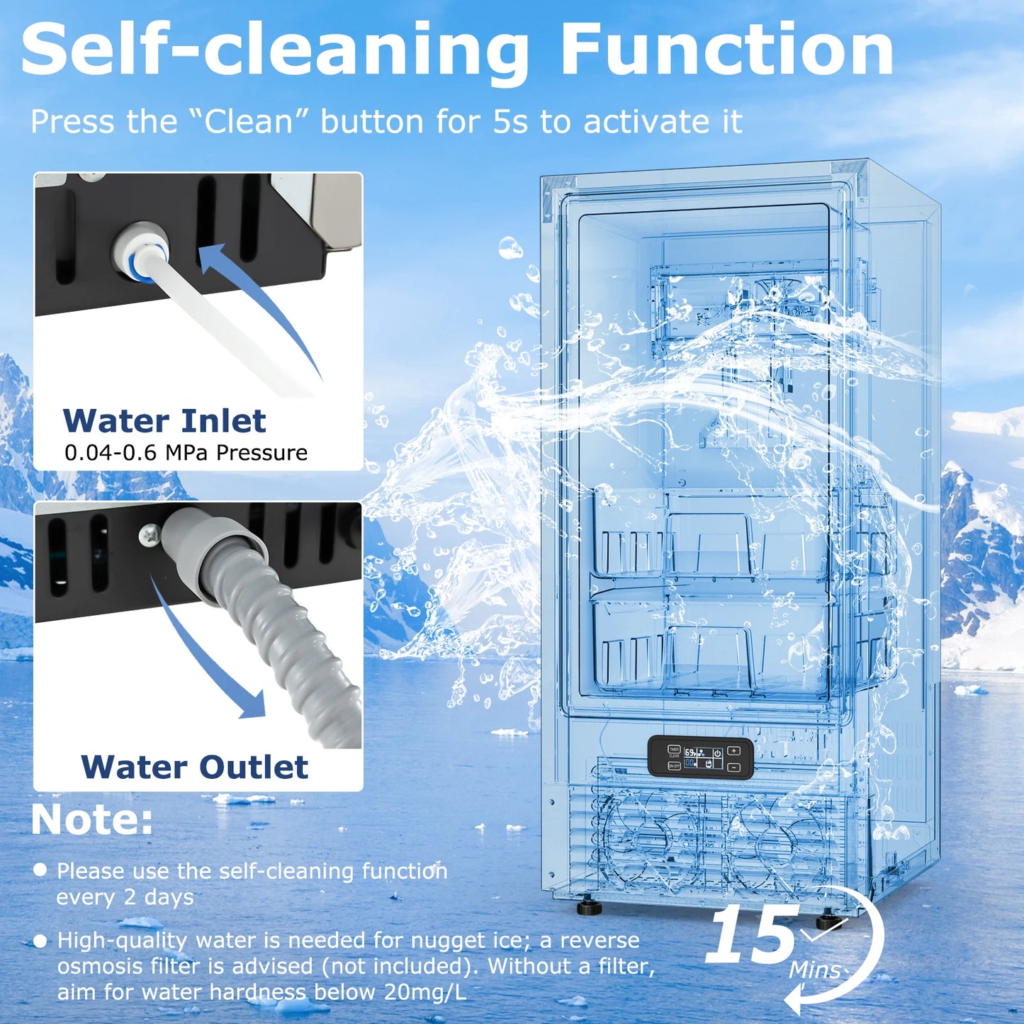 Under Counter Nugget Ice Maker with Self Cleaning 80 lbs Day
