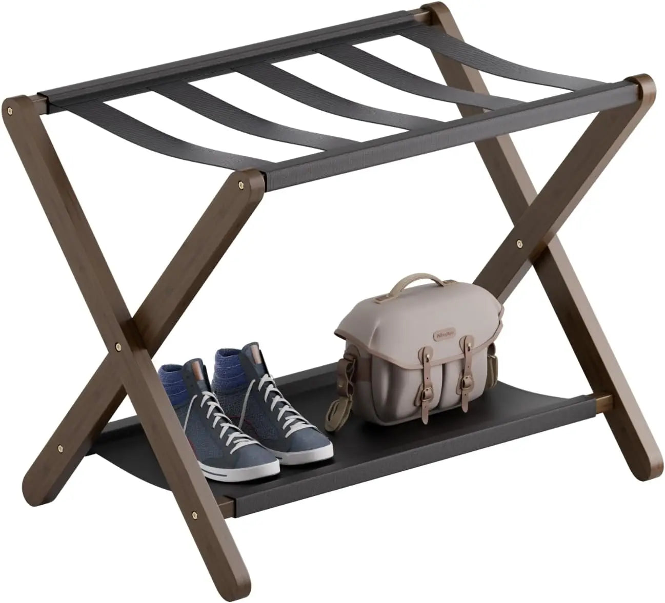 Hign Concerned Folding Luggage Rack With Storage Shelf