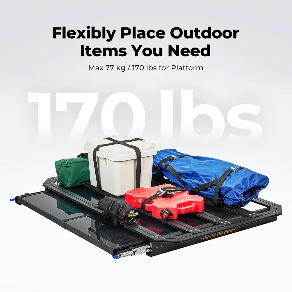 Flat Roof Rack Platform with Slidable Solar Panel Bracket | Roof Rack Flat Basket | Universal Rooftop Cargo Carrier System for