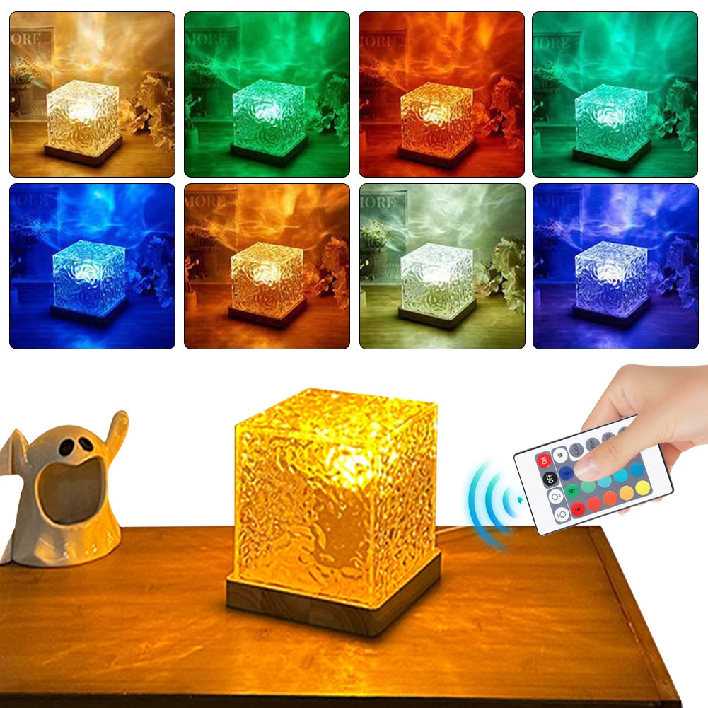 Flame Crystal Lamp 16 Colors Rotating Water Wave Night Light With Remote Control Crystal LED Table Lamp For Living Room
