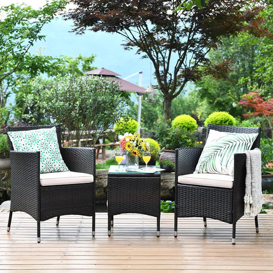 Patio Furniture Set 3 Piece Outdoor Wicker Rattan Chairs