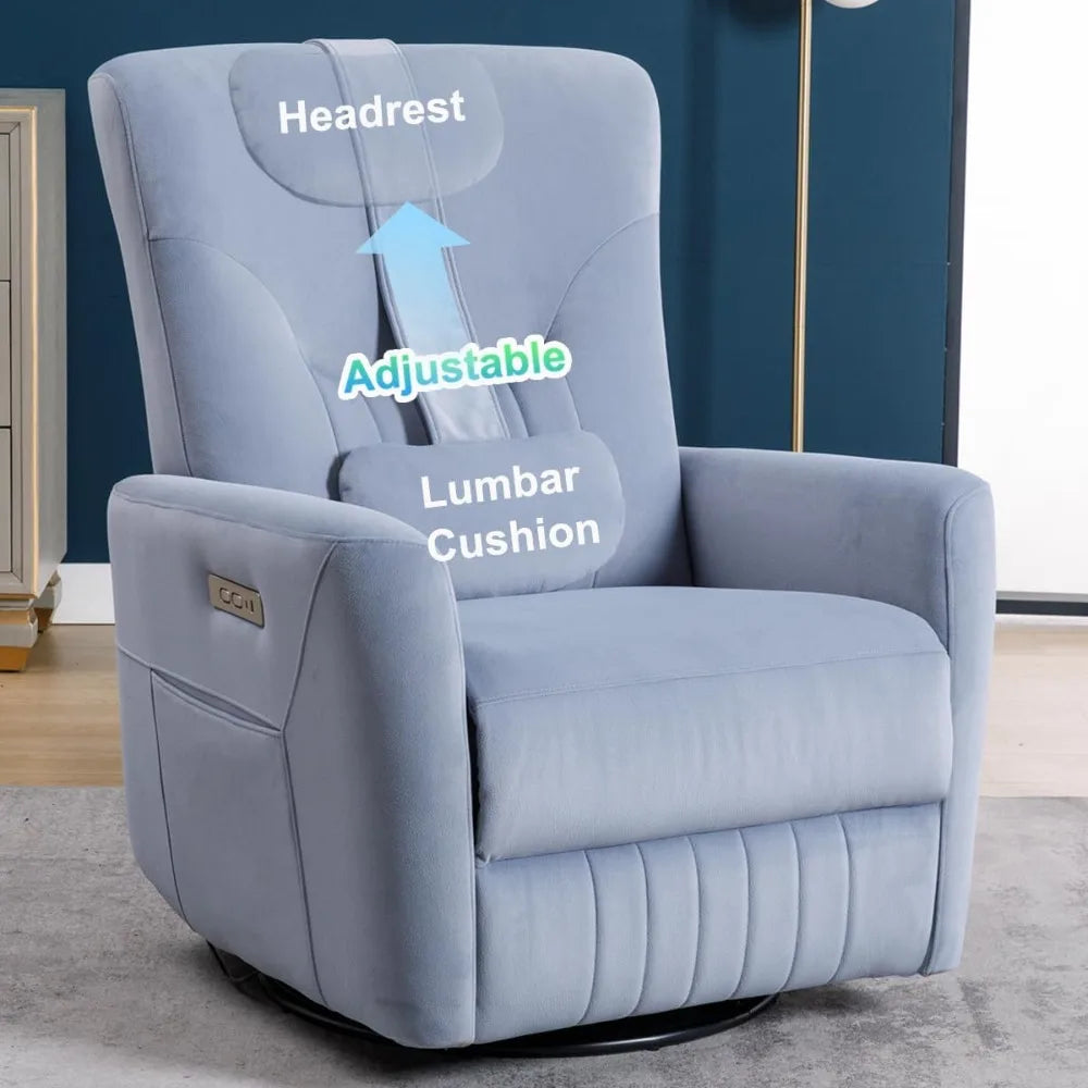 Swivel Rocker, Power Recliner Chair, Nursery Glider Recliner with Adjustable Headrest, USB Ports, Living Room Chairs