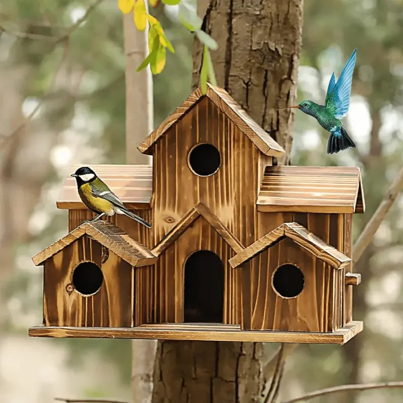 Outdoor Bird House, Small House Style Bird House, Natural Wooden Hummingbird and Cardinal House, Outdoor Hanging