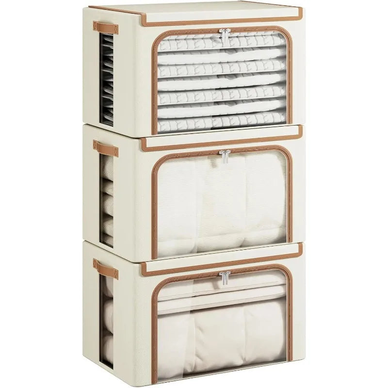 OEINGCN 3 Pack Clothes Storage Bins With Metal Frame