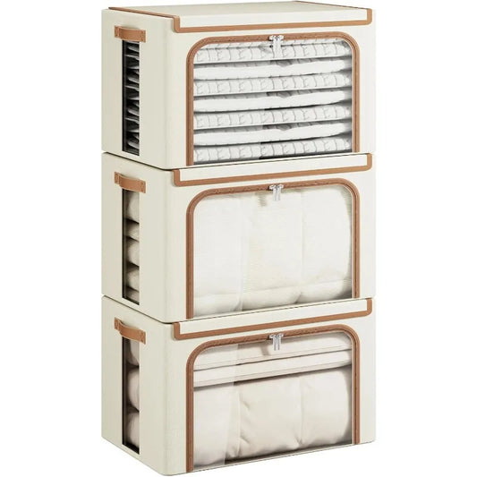 OEINGCN 3 Pack Clothes Storage Bins With Metal Frame