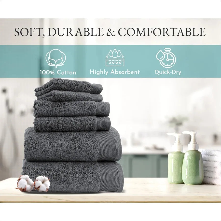 Everyday Cotton Towel Set Quick Dry Absorbent Soft Plus