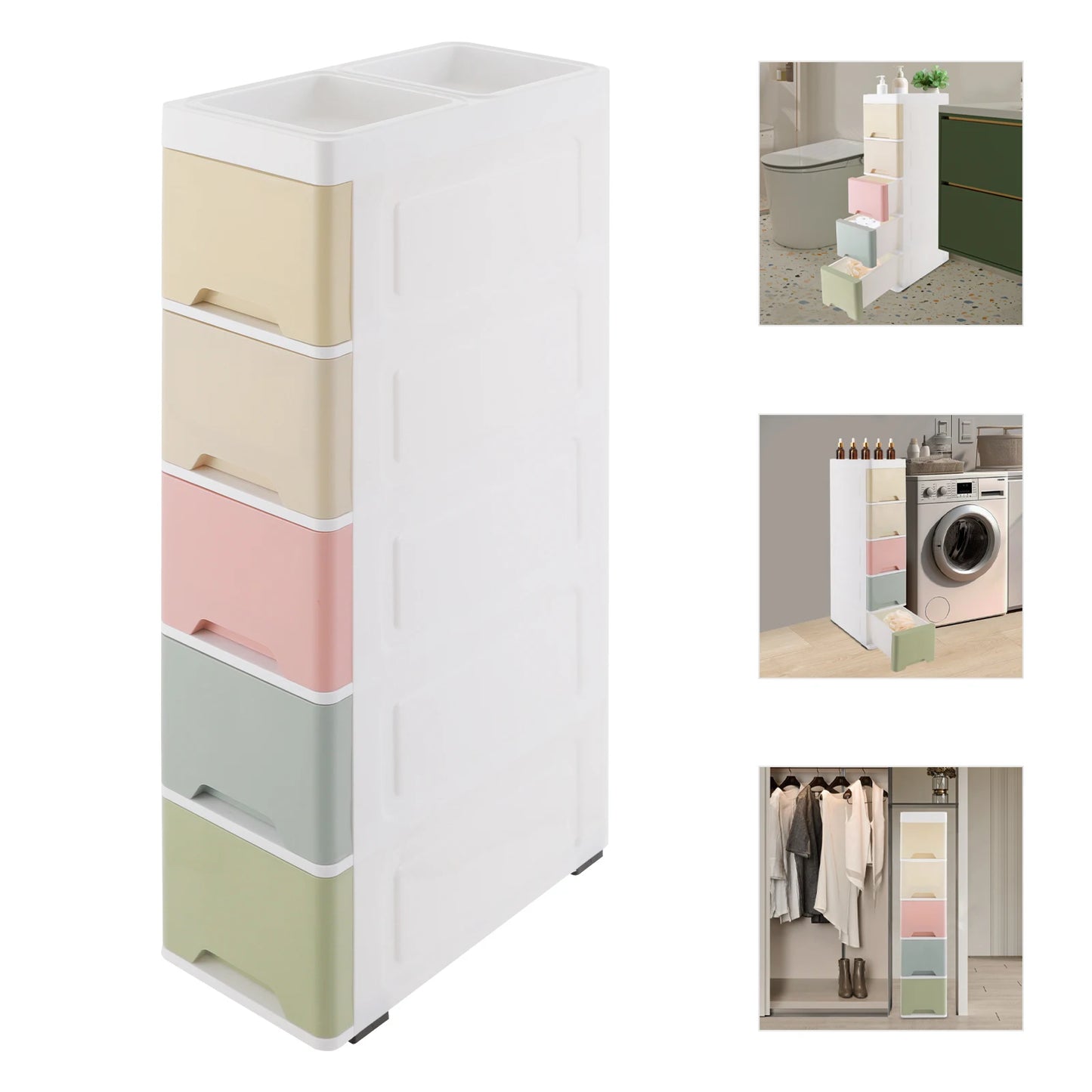 Fininsh 5 Tier PP Rectangular Bathroom Storage Cabinet