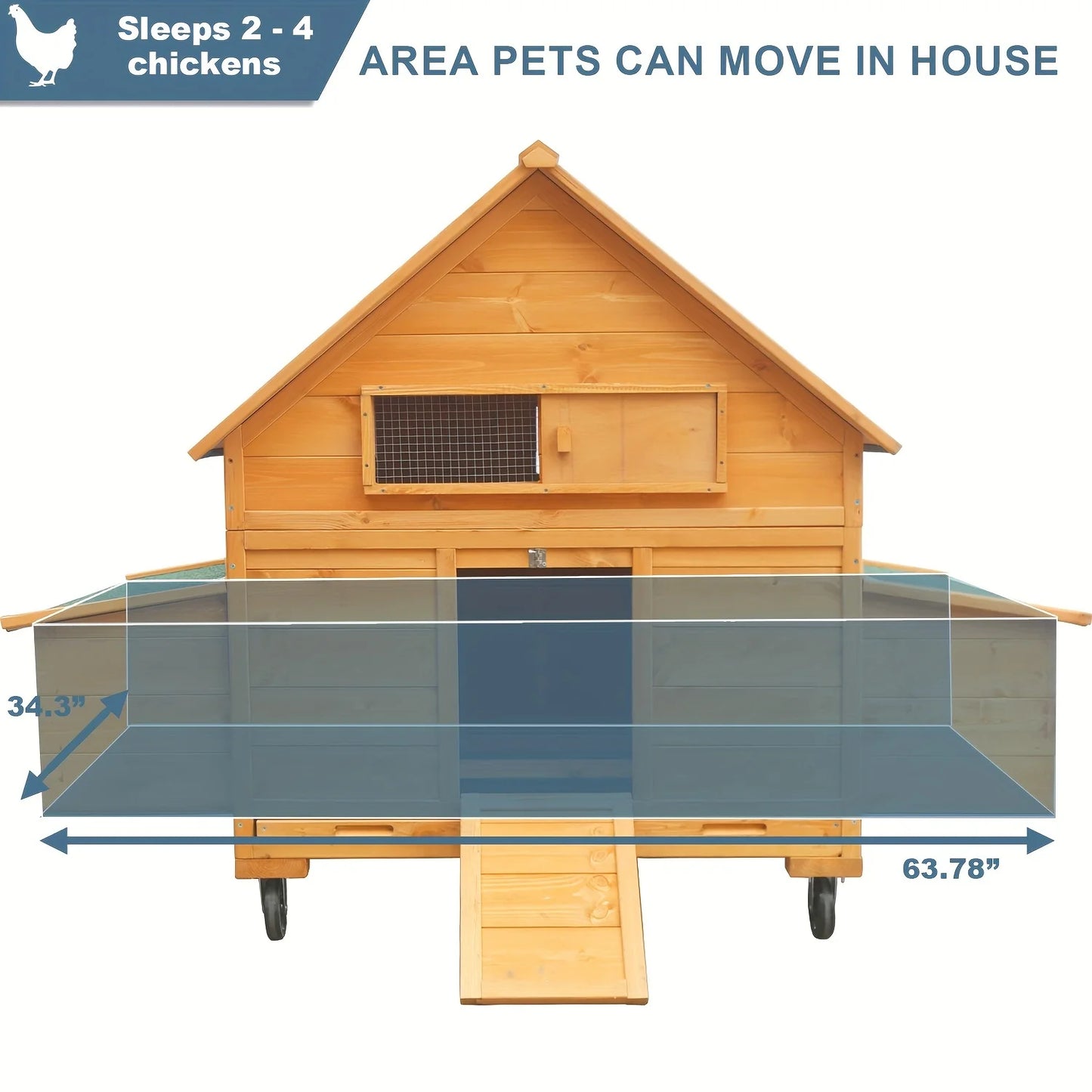 Chicken Coop on Wheels, Large Mobile Wooden Hen House for 6-8 Chickens, Outdoor Poultry Cage with Nesting Box