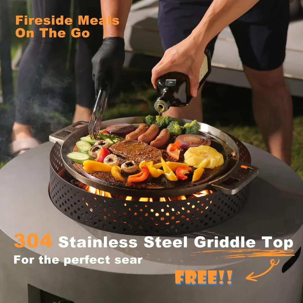 32 Inch Fire Pit Table, 3 in 1 65,000 BTU Round Gas Firepit, Wind Guard, Baking Sheet, 2-Piece Outdoor Propane Fire Pit Table