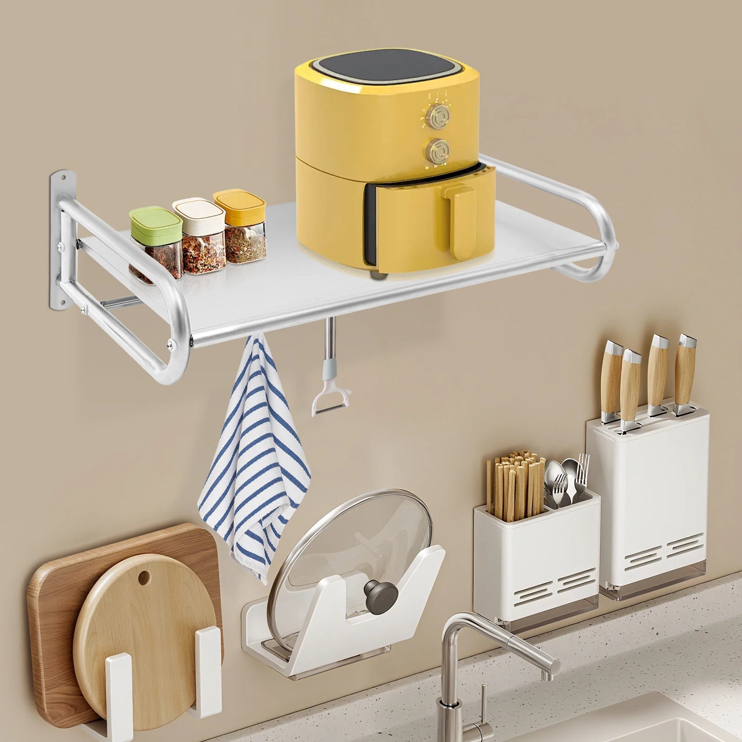 Hign Concerned Wall Mounted Microwave Shelf For Kitchen