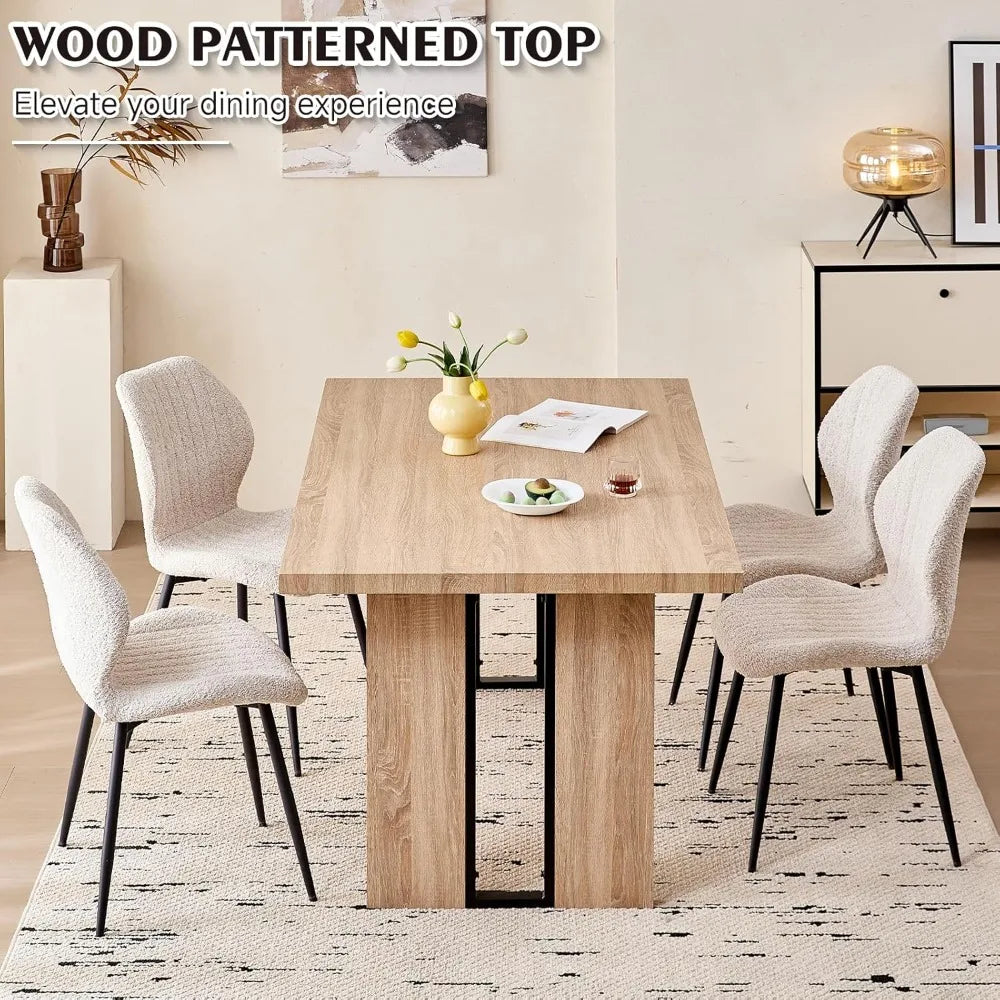 Angduo Five Piece Dining Set With Boucle Chairs Modern